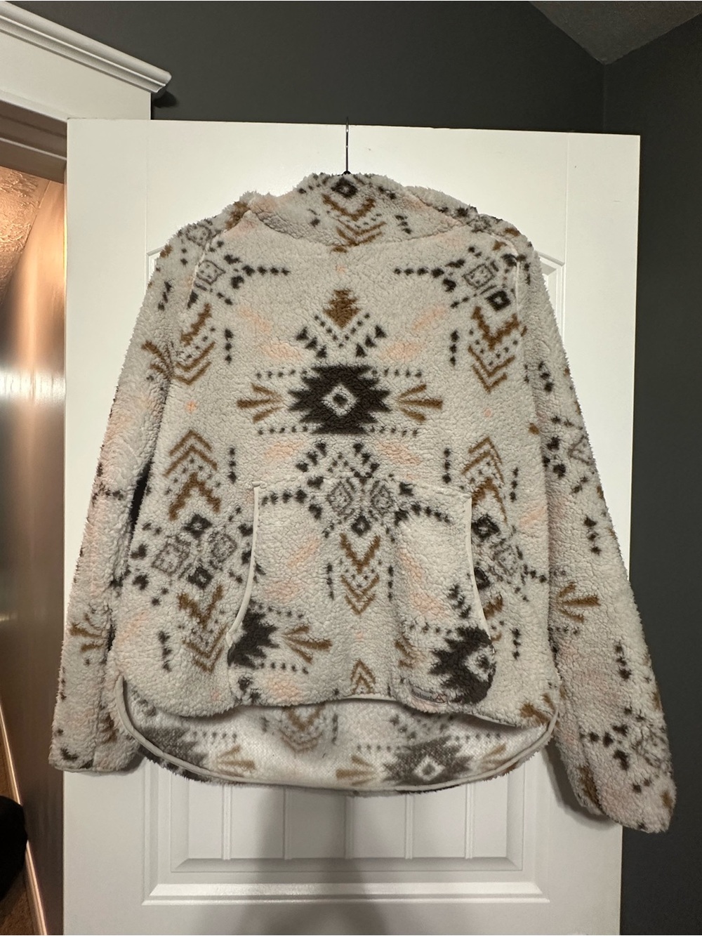 Avalanche Aztec Sherpa Pullover in Cream, Brown & Black